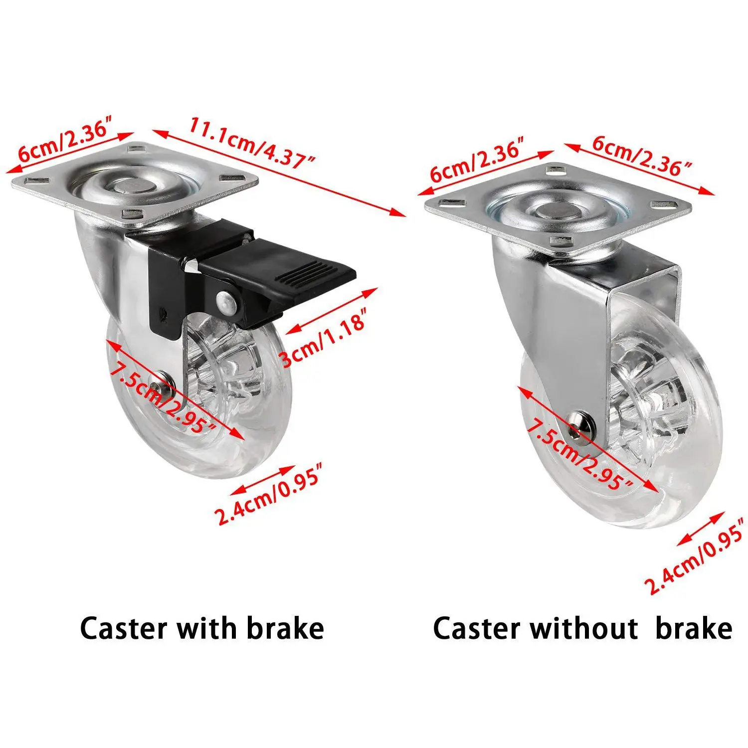 4x Heavy Duty 75mm Swivel Castor Wheels Trolley Furniture Caster with Brake Load Capacity 100kg Per Wheel | Обустройство дома