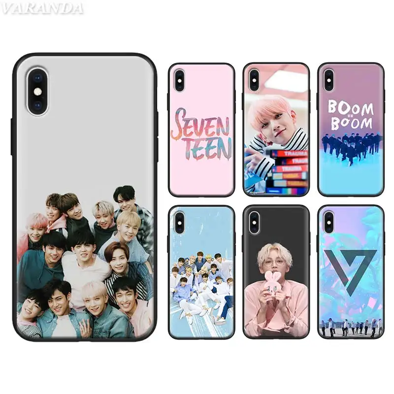 

Black Silicone Case for iPhone 8 7 6 6s Plus 5S SE X XR XS MAX Soft case seventeen kpop BOYS TPU Cover Coque