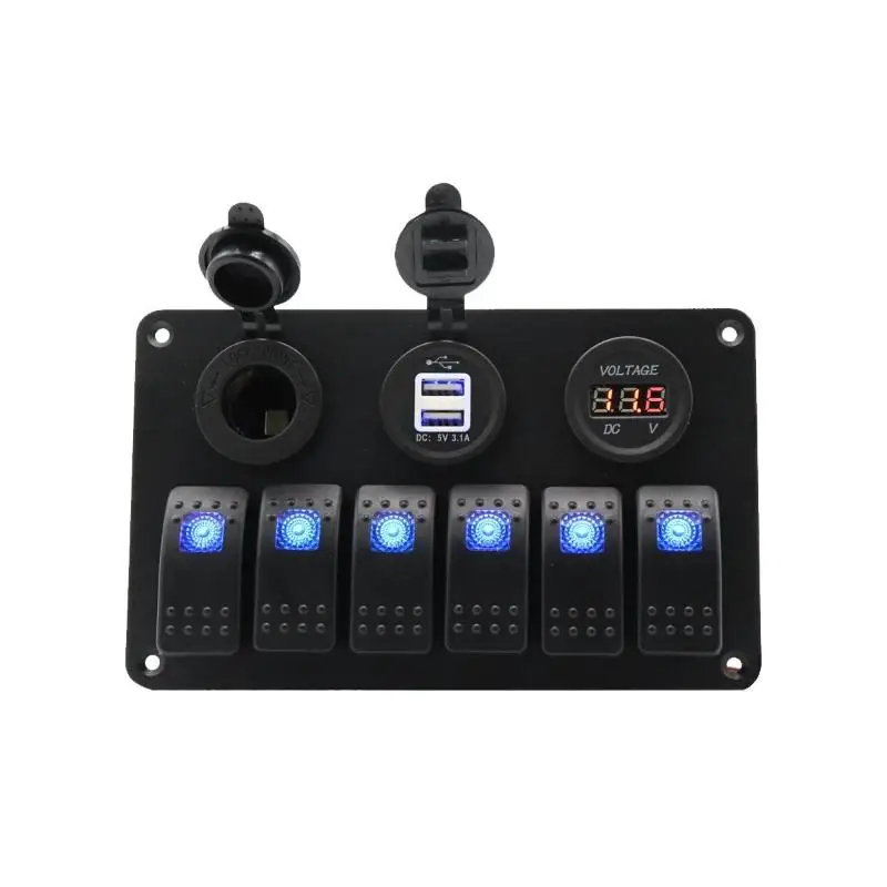 12-24V Rocker Control Patrol Dual USB Socket Power Panel Switch Car Charger Voltmeter for Yatch Camper Marine Boat Accessories