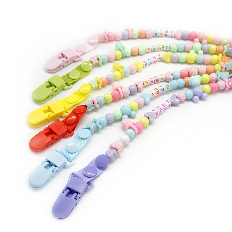 

Infant Letter Pacifier Clip Newborn Hand Made Pacifier Chain Colourful Beads Dummy Clip Baby Soother Holder for Baby KidsJM-l4-1