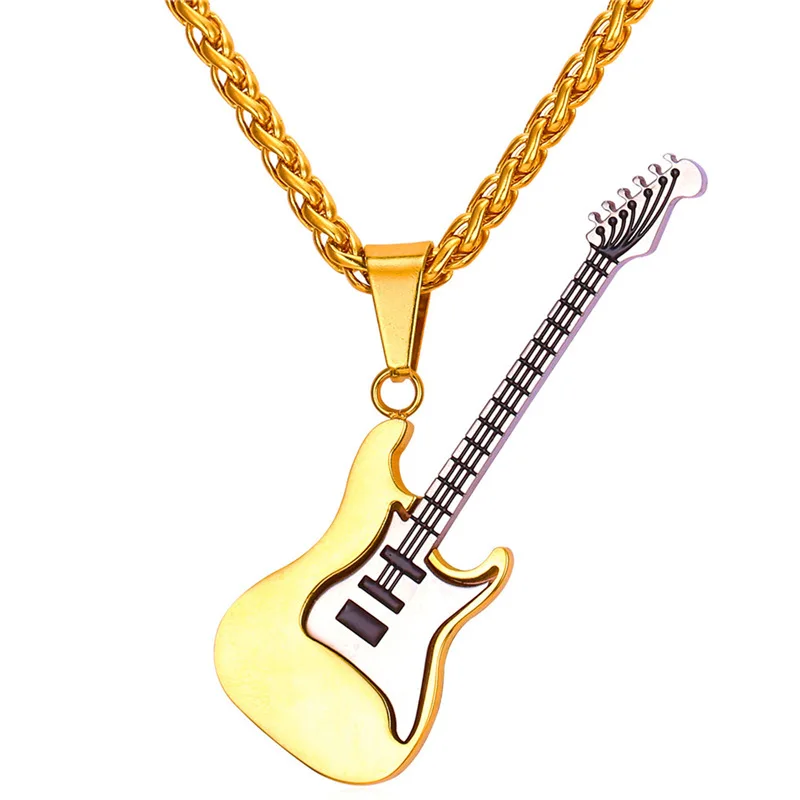 U7 Гитара Кулон Ожерелье Для Женщин /Мужчин Рок Музыкальные Ювелирные Изделия Позолоченная Цепочка С Подвеской P810 - Окраска металла: Золотой цвет