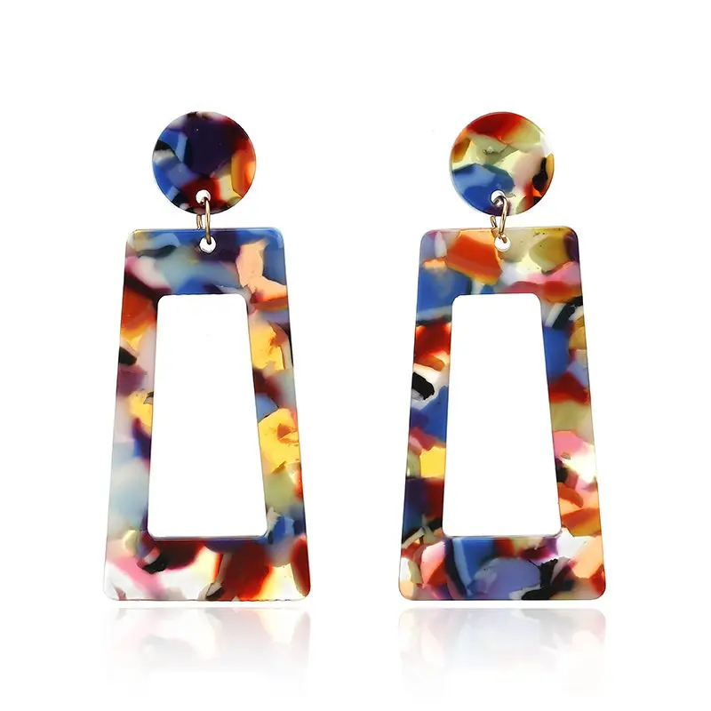 

2019 New Fashion Turtle Color Leopard Acrylic Acrylic Print Acid Leaf Geometric Square Circle Long Drop Earrings for Woman