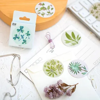 

Cute Stickers Green Leaves Kawaii Round Seal Sticker Pocket Book Album Mobile Decoration Scrapbook Sticker DIY Stationery