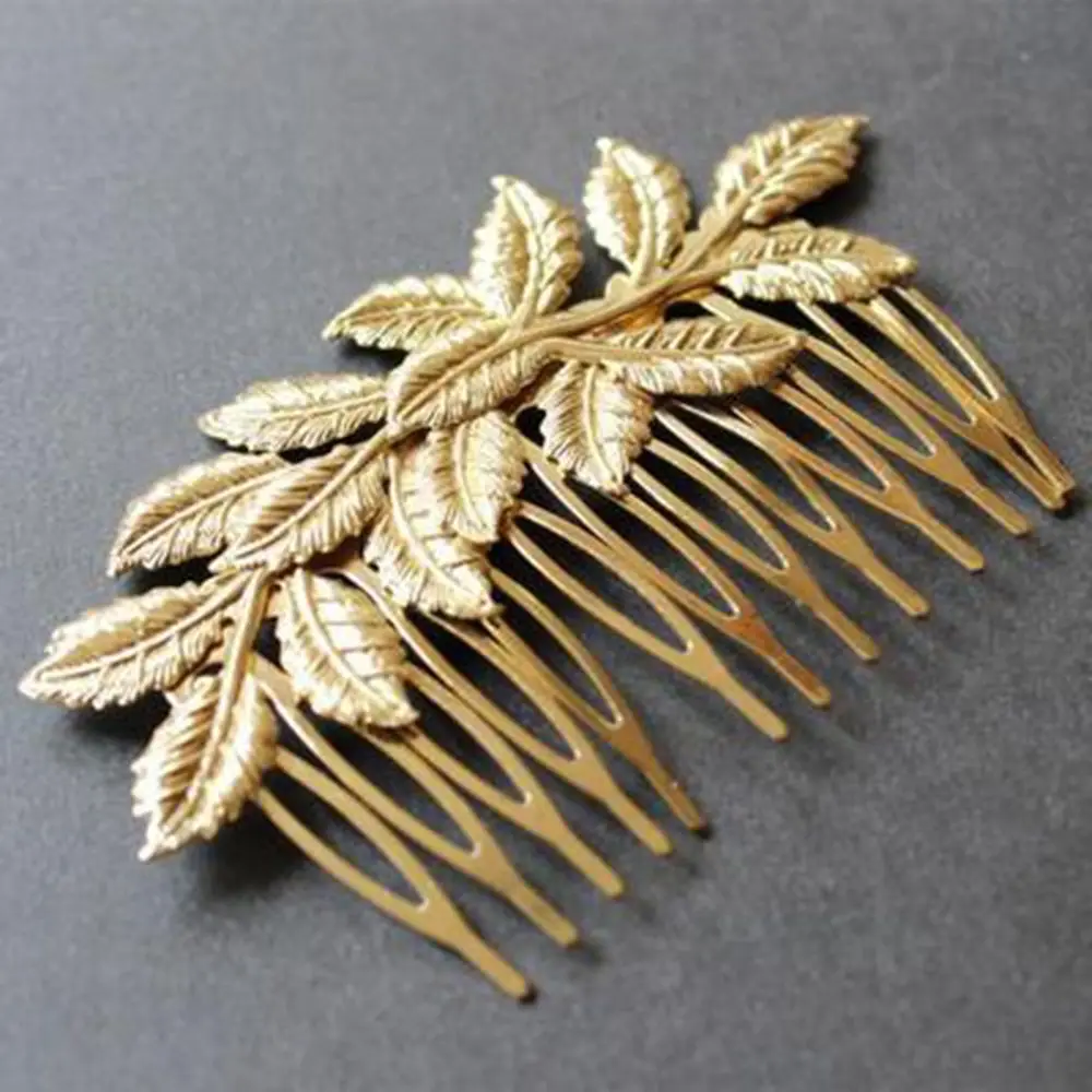 1pcs Fashion Punk Women Girls Gold Leaf Hair Comb Hair Clip Jewelry Cuddly Gold Metal Hair Accessories Headwear Female Hairpins
