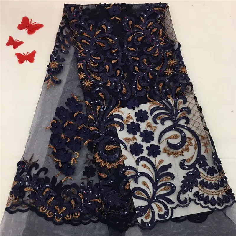 

Latest African sequins Lace Fabric 2018 High Quality beaded African French Net Laces Tulle Lace Fabric 5 yards A1055-2