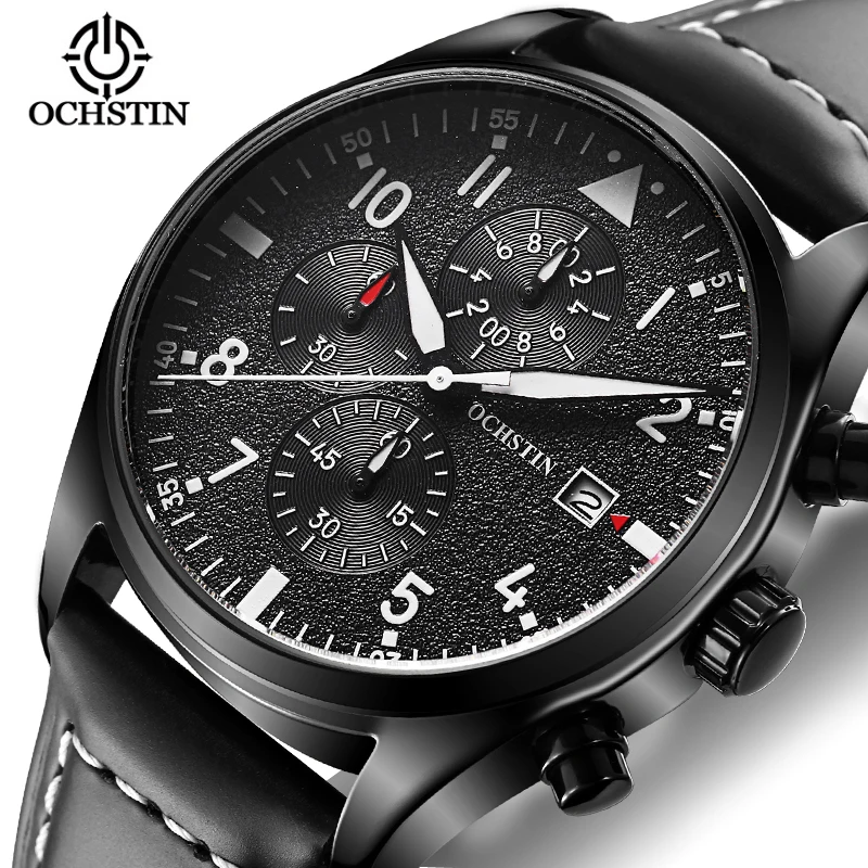 

Luxury Pilot Mens Watches Chronograph Luminous Automatic Date Genuine Leather Waterproof Sport Quartz Aviator Military Watch