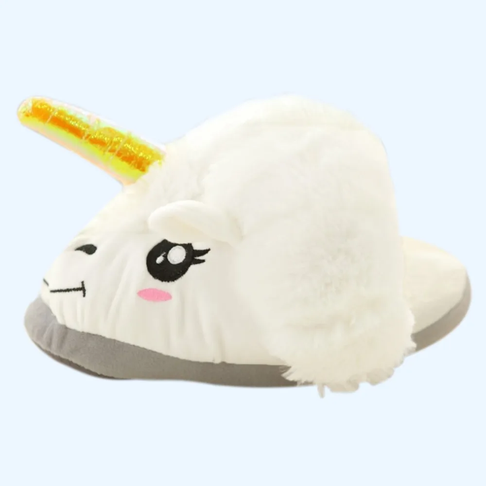 New Women Shoes Female Slippers For Home Use Fantasy White Unicorn Plush Cotton Slipper Slip On Adult Size House Indoor Slippers (10)