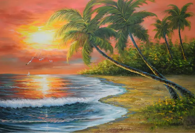 Handpainted Modern Beach Sea Wave Seascape Oil Painting On Canvas Palm Trees Beach Painting Wall Handpainted Modern Beach Sea Wave Seascape Oil Painting On Canvas Palm Trees Beach Painting Wall