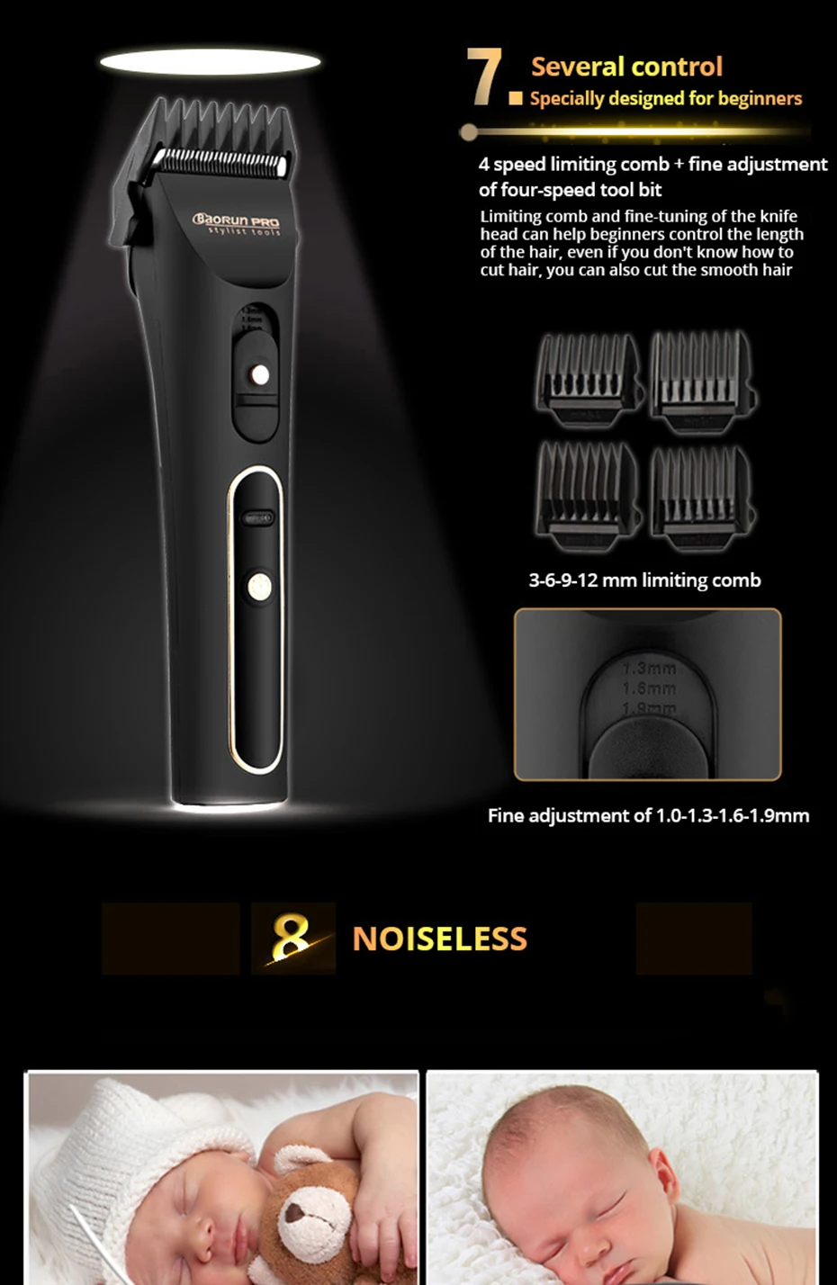 BaoRun A6S для взрослых детей машинка для стрижки волос электрическая зарядка детские электрические ножницы бесшумные бритвы стильные