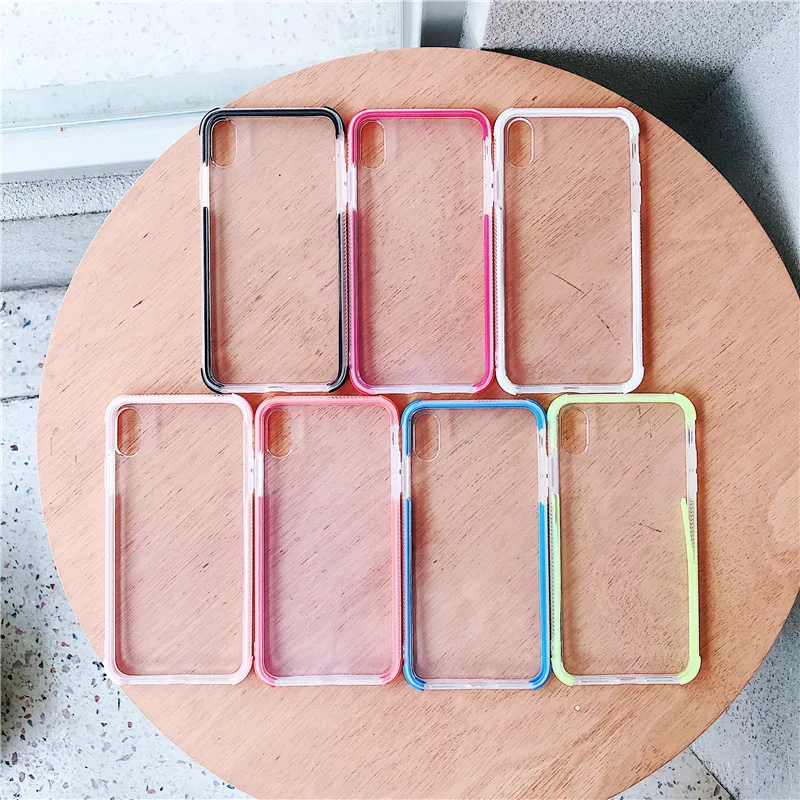 

Anti-shock Plain Colored border Cases For iPhone X XS Max XR 6 s 7 8 Plus Clear Transparent Soft TPU Phone Back Cover Protector