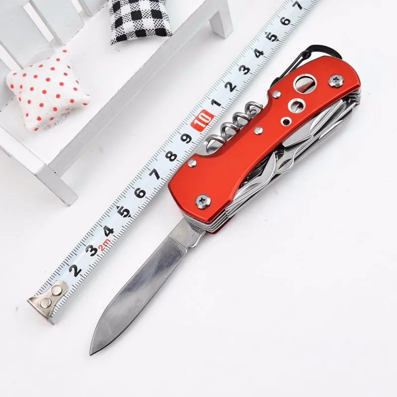 Швейцарский нож из нержавеющей стали, 14 функций, многофункциональный инструмент, уличный армейский карманный нож, спасательный нож для выживания, кемпинга, EDC, 4 цвета, светодиодный