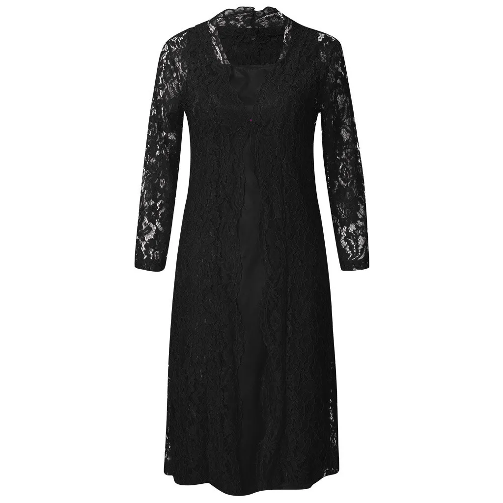 Women's Elegante Dresses Two Pieces Charming Solid Mother of The Bride Lace Dresses Vestidos Noble Elegant Dress Robe Femme D717