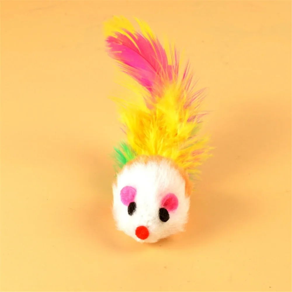 10Pcs/lot Soft Fleece False Mouse Cat Toys Colorful Feather Funny Playing Toys For Cats Kitten