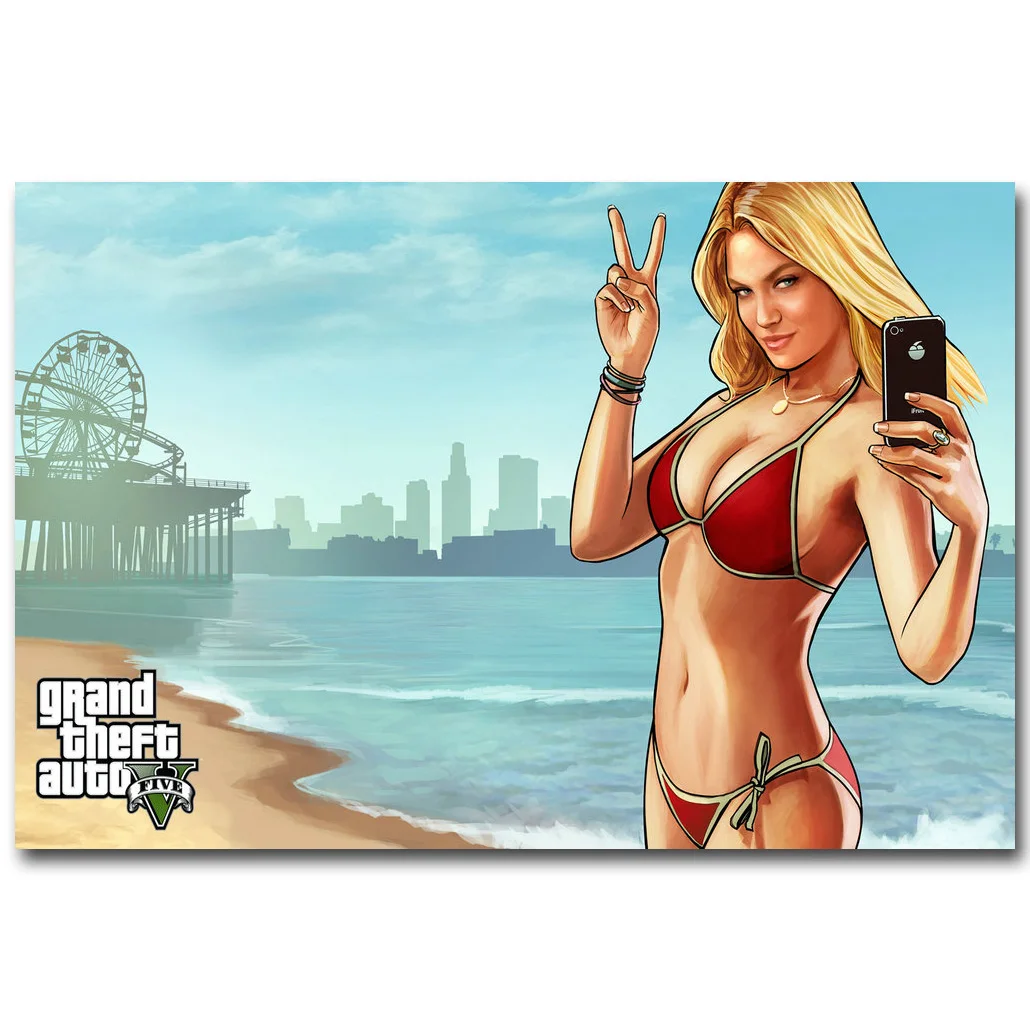 Плакат Grand Theft Auto V Art из шелковой ткани с принтом 13x20 32x48 дюймов популярная игра GTA 5