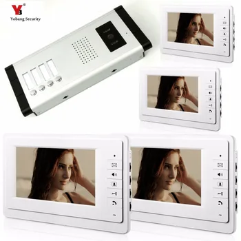 

Yobang Security 4 Units Apartment Video Intercom 7 Inch Wired Video Door Phone Visual Intercom Doorbell with 4 Monitor+1 Camera