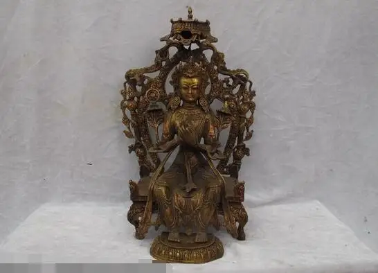 

15" Tibet Buddhism Copper bronze Dragon Maitreya Bodhisattva Buddha Statue