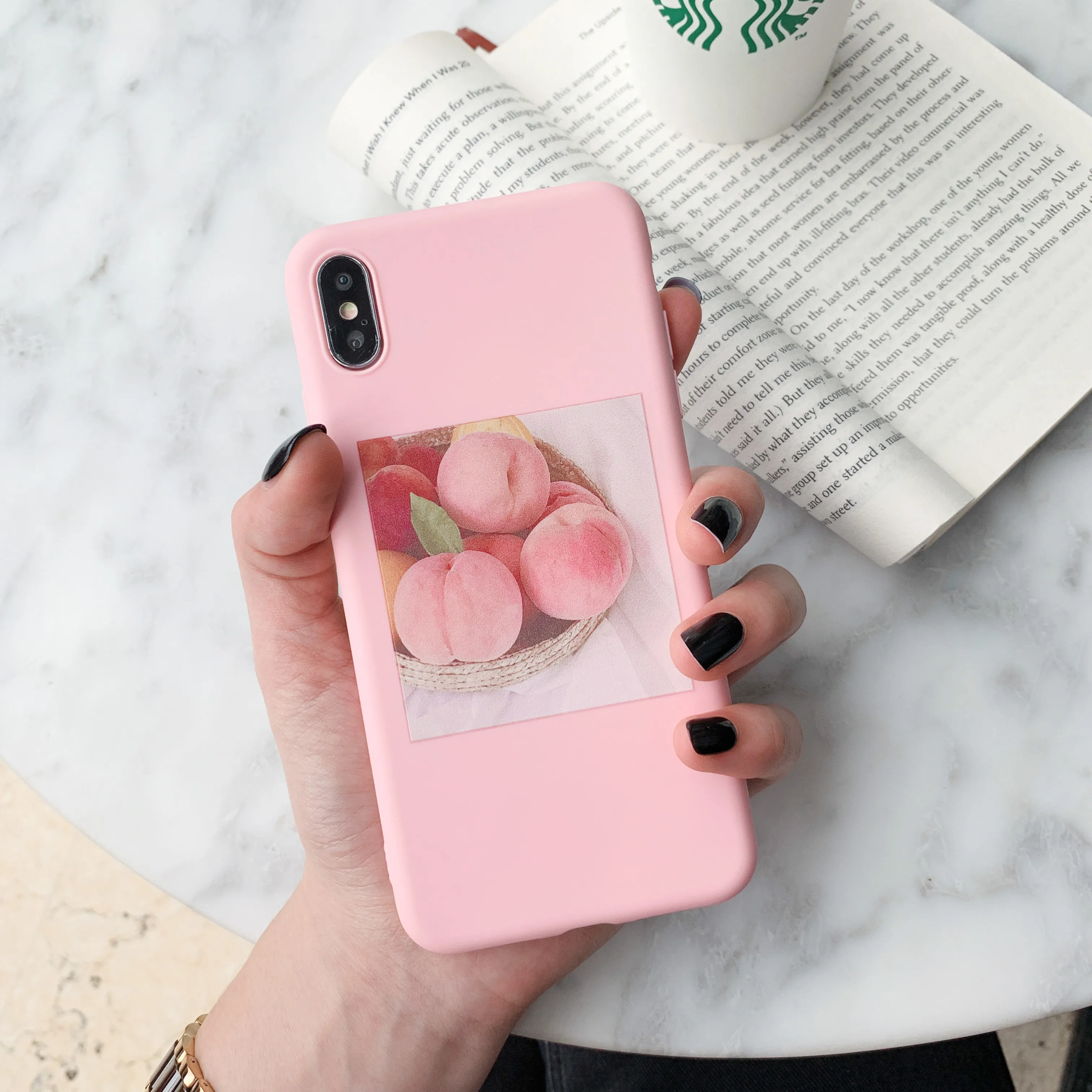 

Cute Peach Illustration Phone Case For iphone XS Max XR X Cover For iphone 6s 6 7 8 plus Fashion Soft TPU SiliconE Cases Capa