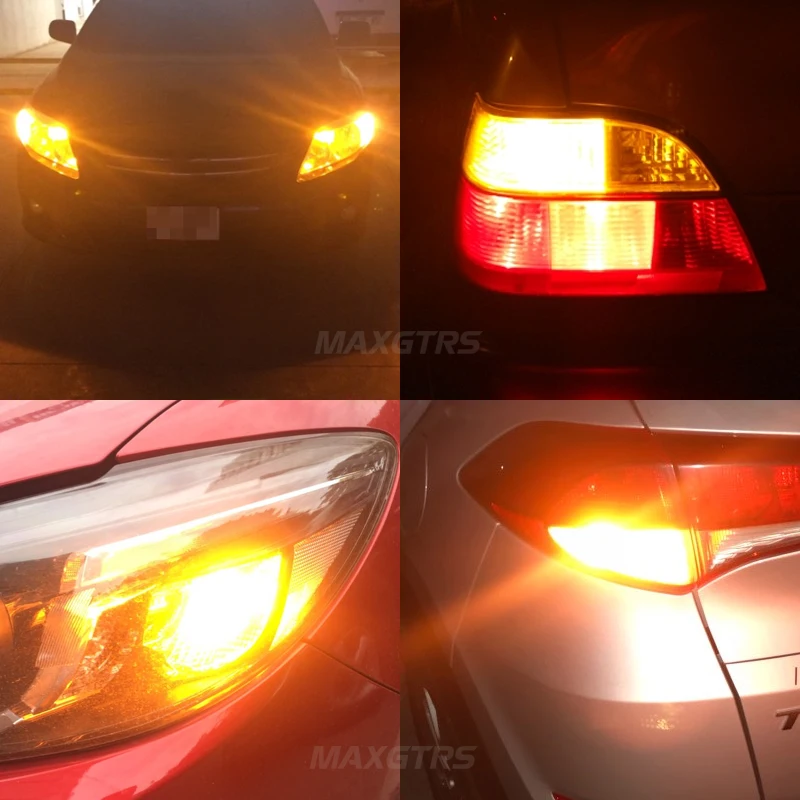 2x7440 T20 W21W 1156 3156 BAU15S светодиодный Canbus без гипервспышки Янтарный Желтый 24-SMD 3030 светодиодный Автомобильный светодиодный светильник для указателей поворота