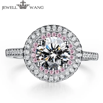 

Jewellwang Moissanite Rings for Women pink Side Stone 1.0ct Certified vvs1 Forever Engagement Rings 18K White Gold