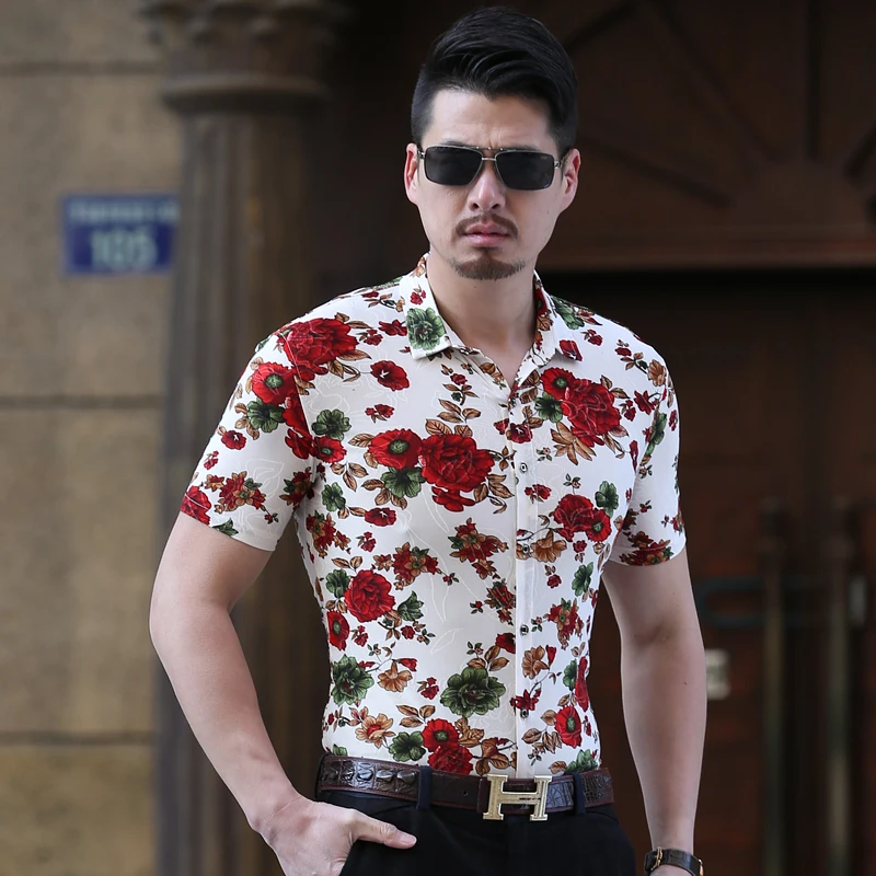 

2019 New Summer Men's Short Sleeve Beach Hawaiian Shirts Cotton Casual Floral Shirts Regular Plus Size 7XL Mens Clothing Fashion