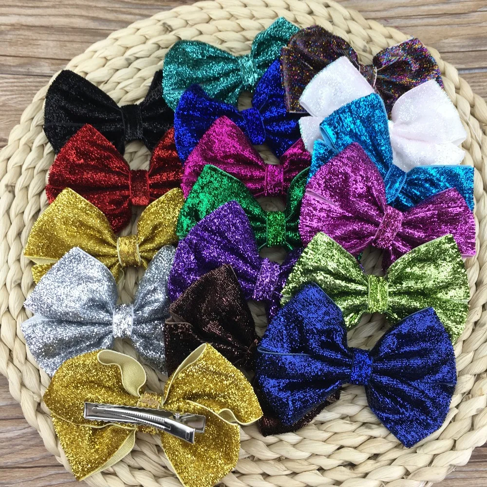 

New Style 4inch Glitter Girls Hair Bow with Clip Sequin Hairbows for Kids Hot Selling 16pcs/lot Free Shipping