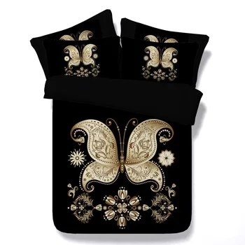 

Lai Yin Sun Drop shipping Duvet cover sets Pillow cases Luxury Black and Gold Butterfly and Engraved designs Hd 3d Digital