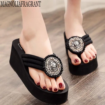 

Beading Summer Shoes Beach Sandals Women Platform Sandals Ladies Wedges shoes Thick High Heels Slides women flip flops c722