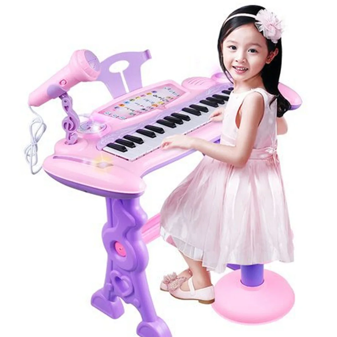Children Chargable Musical Toy 37 Keys Electronic Organ with Microphone and Stool for Girls Early Education Toys For Children