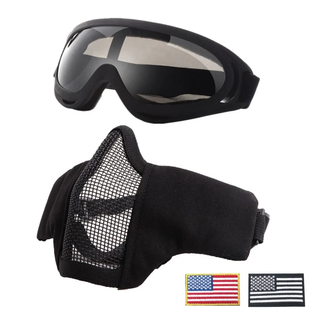 

Airsoft Masks Breathable Half Metal Steel Mesh Face Mask And UV400 Goggles+Armband Set For Tactical Hunting Paintball Shooting