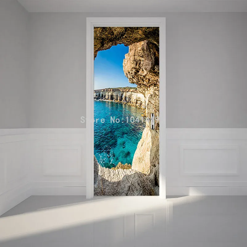 Фотообои 3D стерео пещера морской пейзаж настенная Современная креативная DIY дверная Настенная Наклейка для гостиной столовой домашний Декор ПВХ Фреска