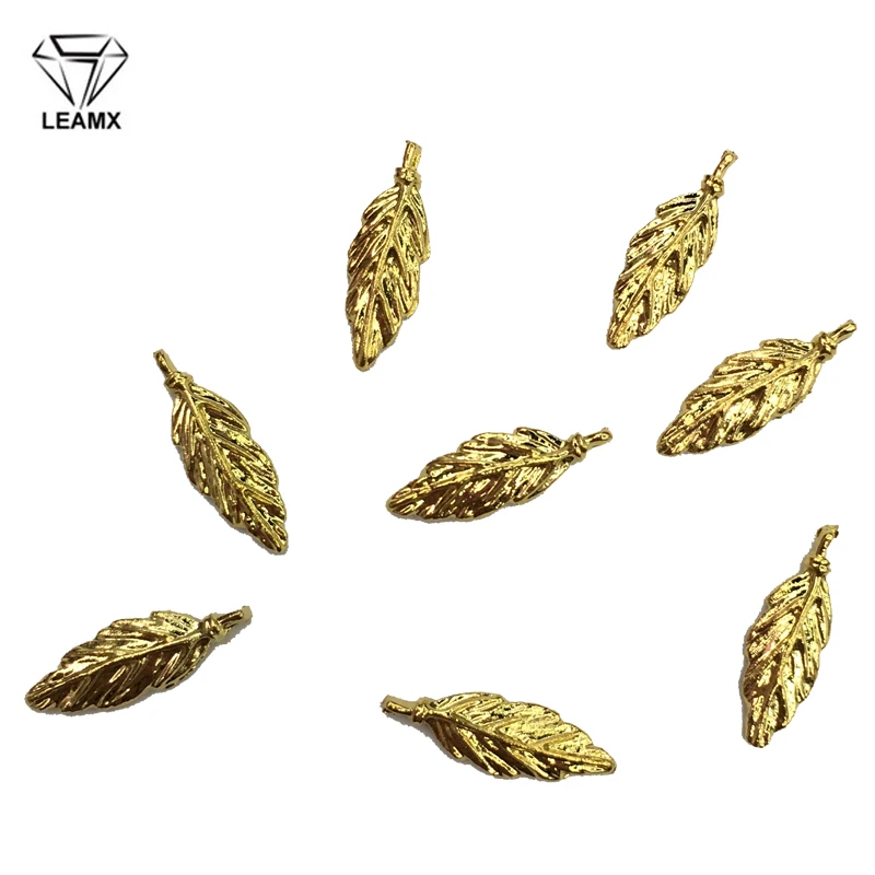 LEAMX 10 PCS/bag Leaf Nails Art Decoration 3D Nail Charms Gold Alloy Jewelry For Manicure Decor Accessories Nail Stickers L390