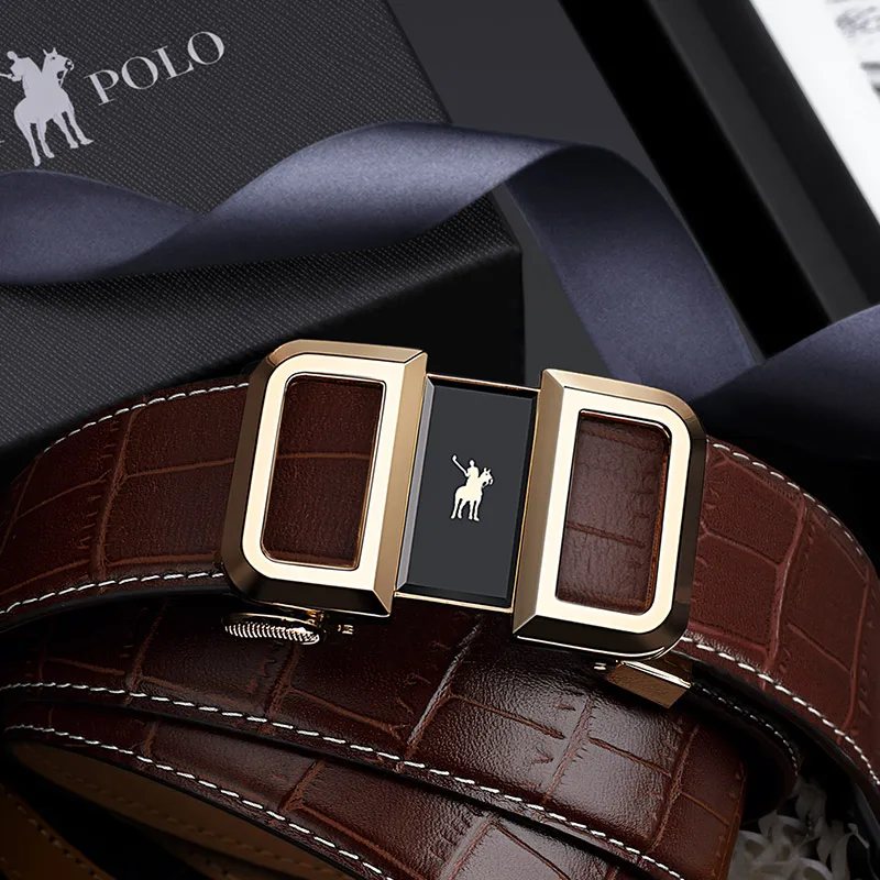 Najtaniej Williampolo automatyczna bezzębna klamra ze stopu mężczyzn pasek ze skóry naturalnej pasek ze skóry bydlęcej dla mężczyzn Business paski męskie 19540 42P