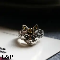 Чианг Май, Таиланд Тайский серебряное кольцо Серебряные украшения 925 Серебряный крест Кот кольцо для женщин и мужчин, панк серебряное
