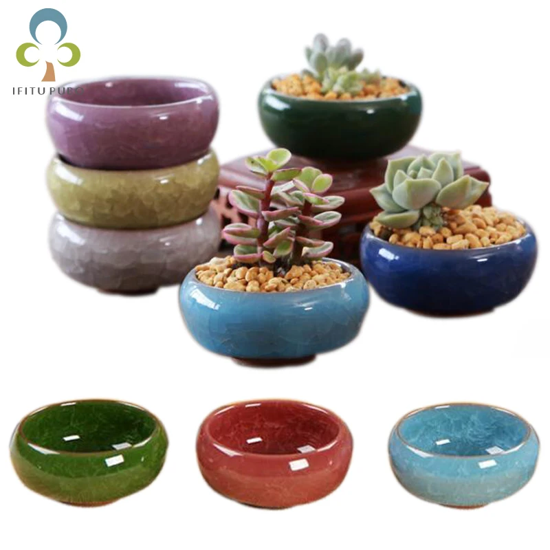 

12PCS/Lot Ice-Crack Ceramic Flower Pots For Juicy Plants Small Bonsai Pot Home and Garden Decor Mini Succulent Plant Pots WYQ