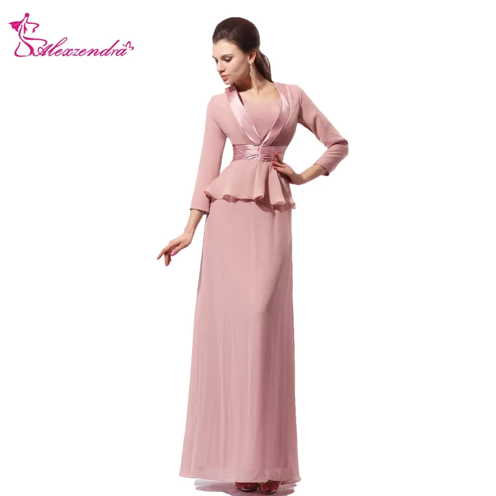 

Alexzendra Chiffon Long Mermaid Mother of Bride Dress with Jacket Scoop Neck Simple Long Evening Gowns Plus Size