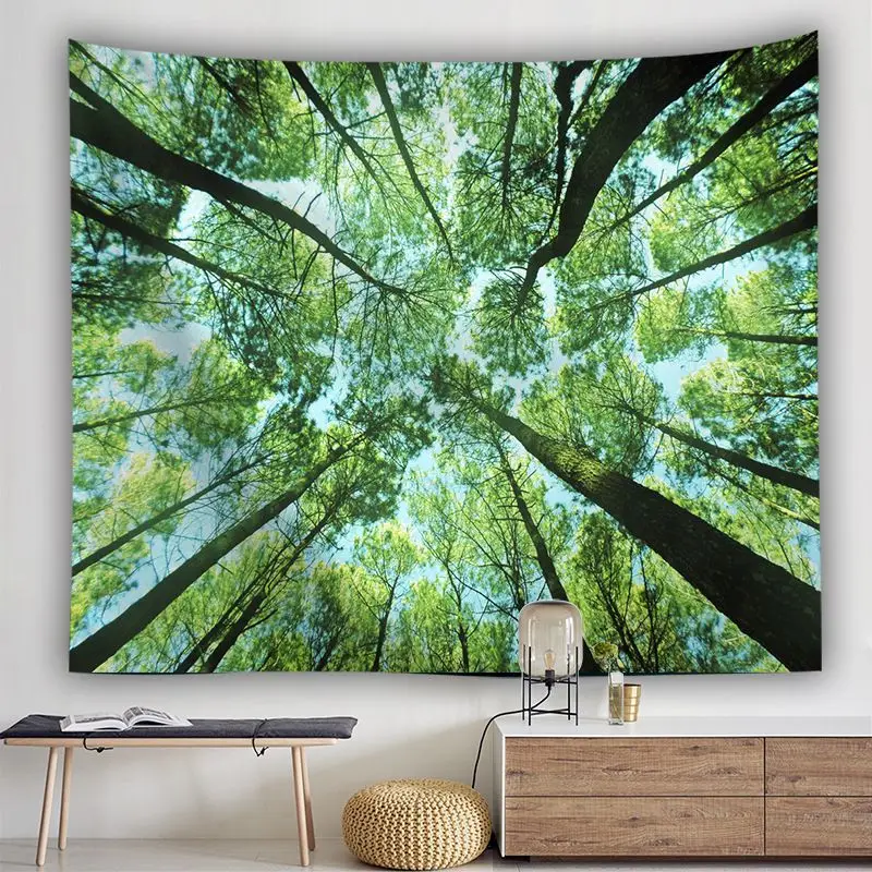 wild woodland tapestry nature scenery wall hanging decoration trees forest tapiz modern farmhouse decor