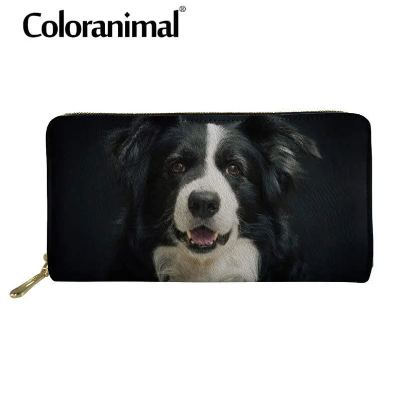 

INSTANTARTS Luxury Design Women Long Large Wallet Pocket Coin Storage Bag 3D Cute Puppy Dog Border Collie Print Leather Purse