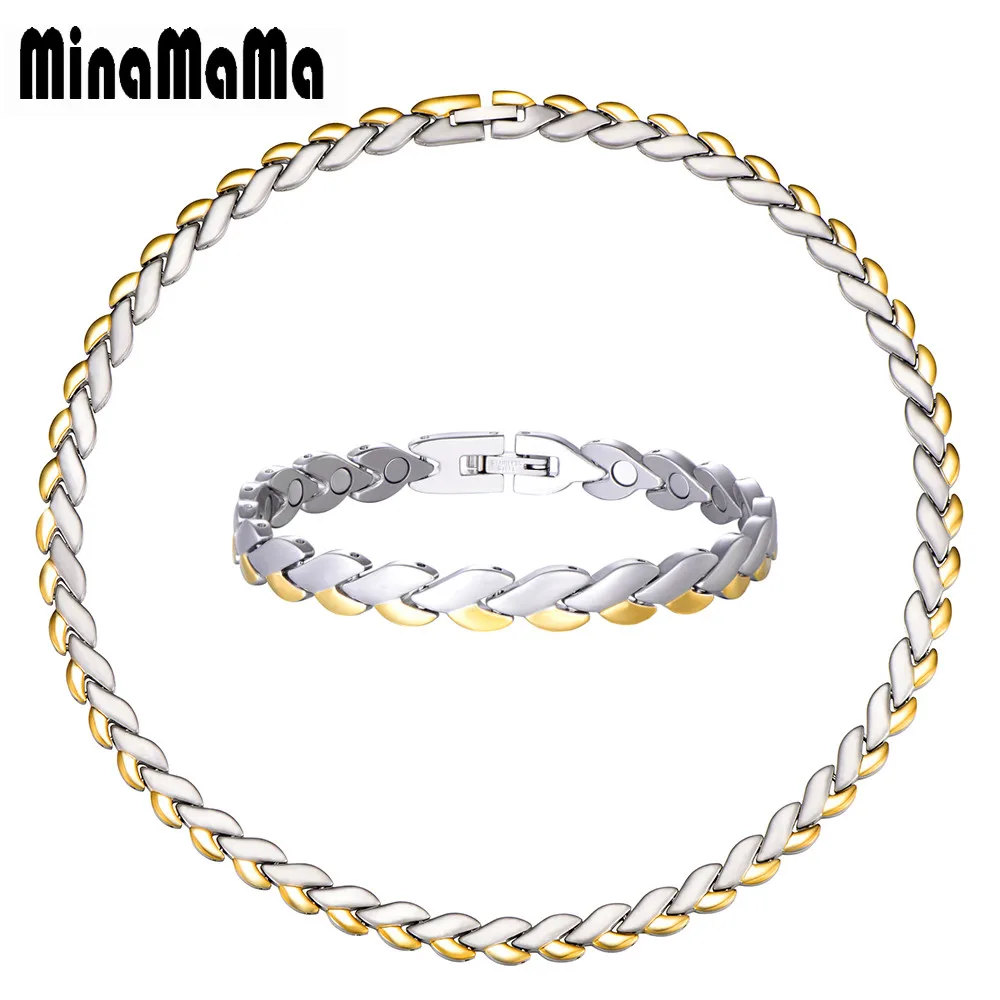 

Magnetic Jewelry Sets Power Necklaces Bracelets Staineless Steel Chain Heart Wedding Health Jewelry Sets for Woman Men