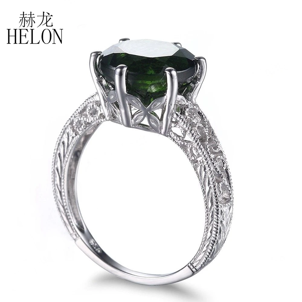 HELON Solid 14 k белое золото 7.13ct хром диопсид обручальное кольцо Филигранное античное свадебное кольцо для женщин женские вечерние ювелирные изделия в подарок