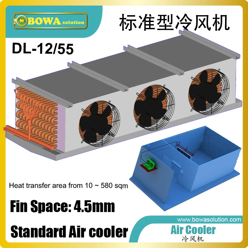 

55m2 air cooler matches 6HP HBP condensing unit, such as ZB48KQE scroll compressor or other 18~21m3/h displacement compressors