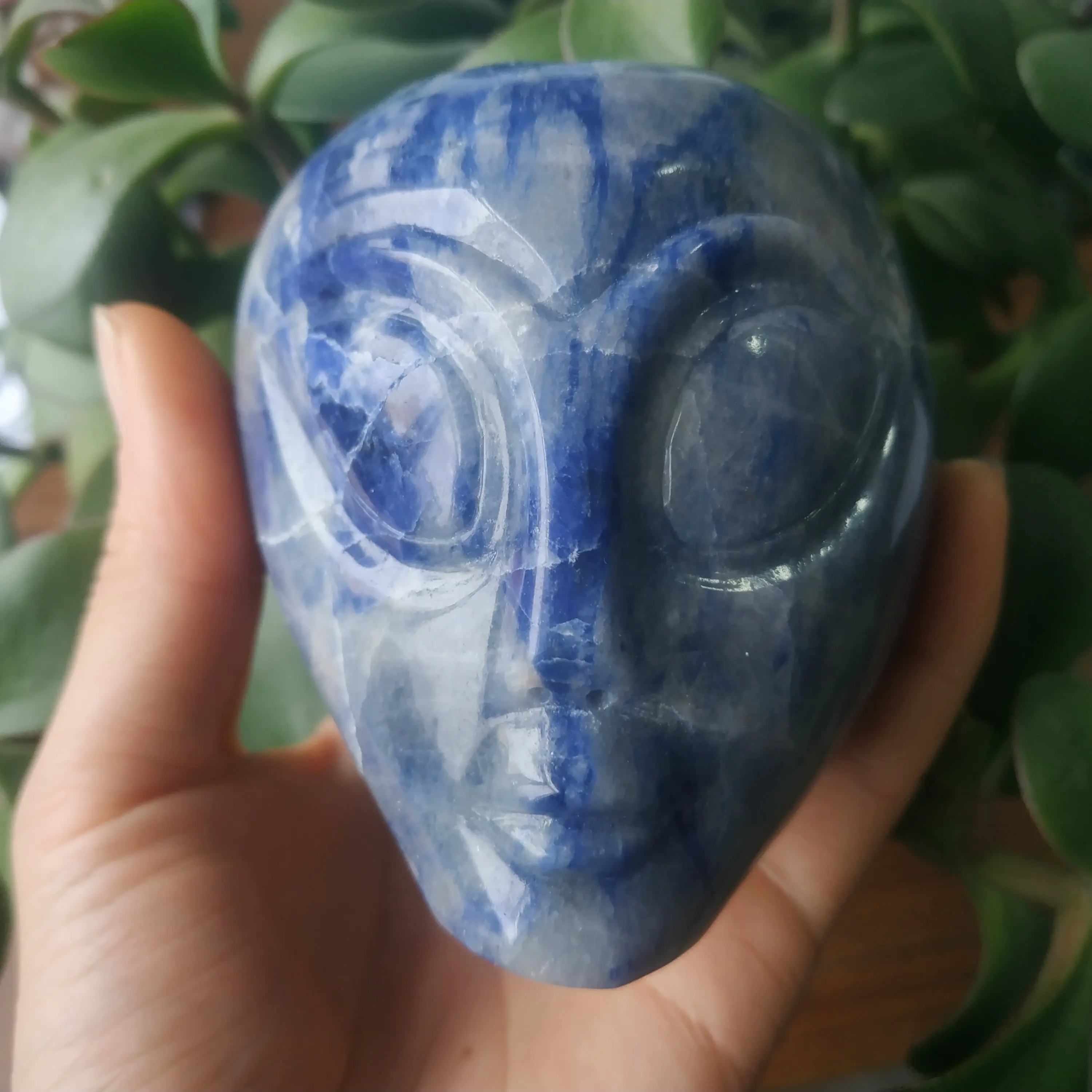 

Natural crystal stones sodalite alien head for home decoration