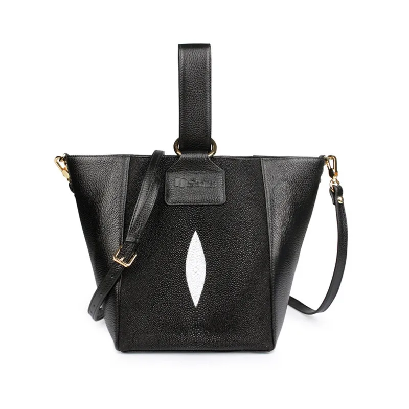 Натуральная кожа ската женская маленькая Трапециевидная сумочка экзотическая натуральная кожа женская черная сумка женская сумка через плечо