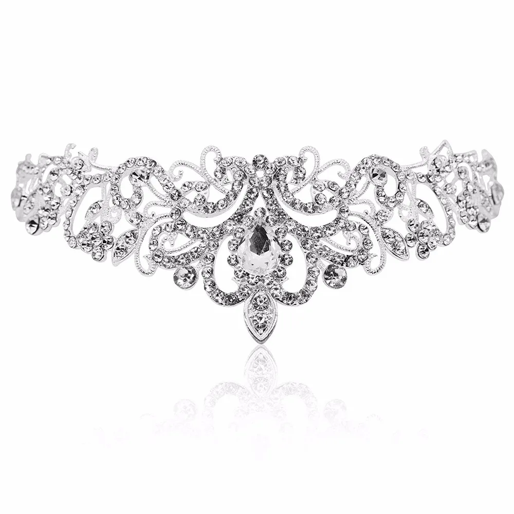Tiaras and Crowns,Vinsco 2 Pack Crystal Tiara Crown Headband Headpiece Rhinestone Hair Jewelry for Women Ladies Little Girls Bridal Bride Princess Queen Birthday Wedding Pageant Prom Party Sliver (5)
