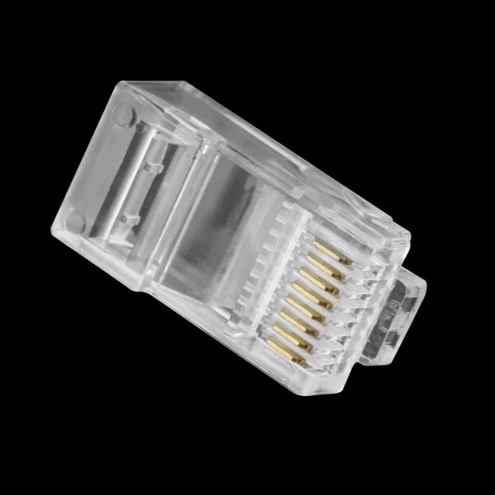 ESCAM 100 шт./компл. Универсальный кристалл голову RJ45 CAT5 CAT5E модульный разъем позолоченный Сетевой коннектор прозрачный