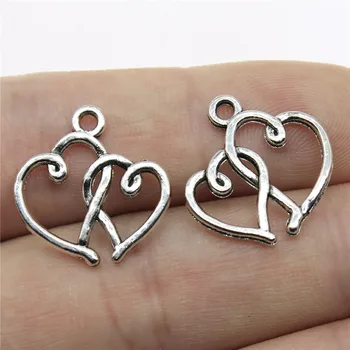 

Charms 40pcs 2 Hearts Antique Silver Color 0.8x0.8 Inch (19x19mm) Metal Alloy Jewelry DIY Accessories
