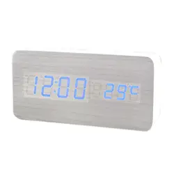 HGHO-Voice control календарь термометр прямоугольный деревянный светодиодный светодио дный цифровой будильник USB/AAA белый дерево синий светодио