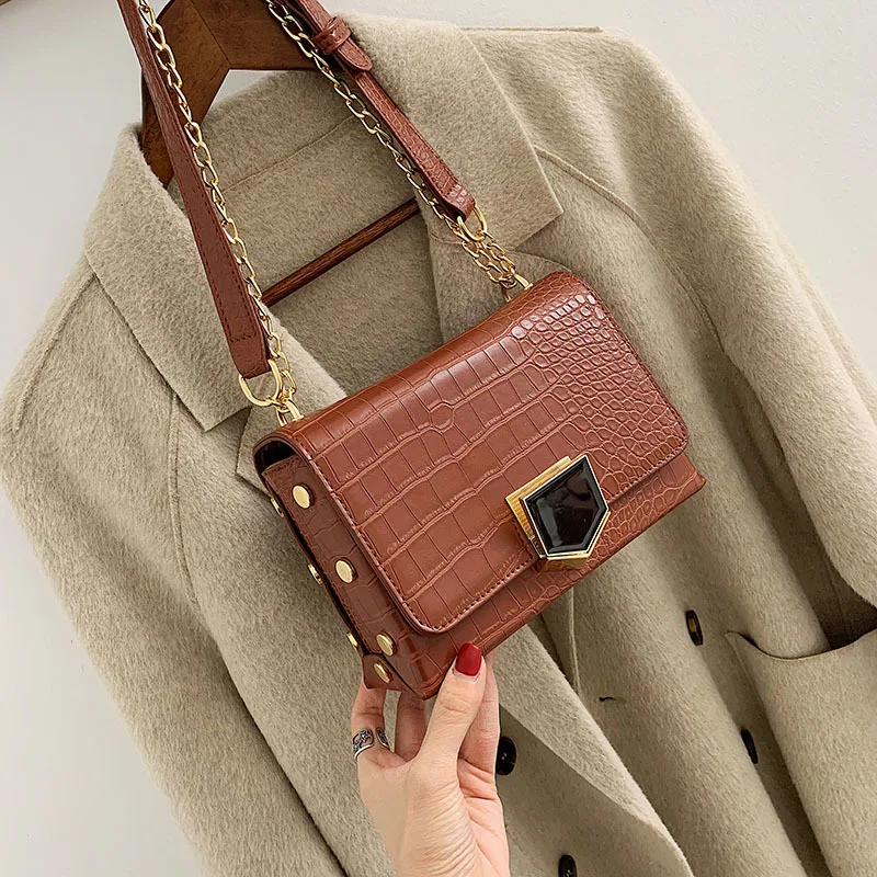 

2019 Kajie Stone Pattern Women PU Leather Crossbody Bags Female Fashion Chain Small Purses And Handbags Ladies Cross Body Bag