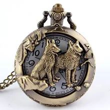 Aliexpress - Vintage Bronze Quartz Pocket Watch Classic Two Wolf Pattern  Pocket Watches with Fob Chain for Men Women Pendant Gift