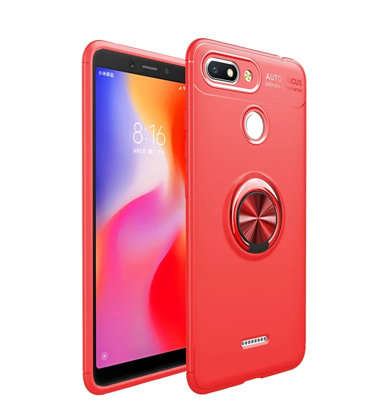 Чехол для Xiaomi Redmi 6 чехол 360 градусов кольцо палец держатель автомобиля fundas Чехлы для Xiaomi Redmi 6 Redmi6 чехол для телефона husing coque - Цвет: Red and Red Case