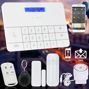 

House Wireless LCD GSM Alarm System With SMS RFID Touch Keyboard Home Security Burglar Intruder Alarm System APP Remote Control